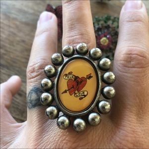 Heavy duty heart love cocktail tattoo ring